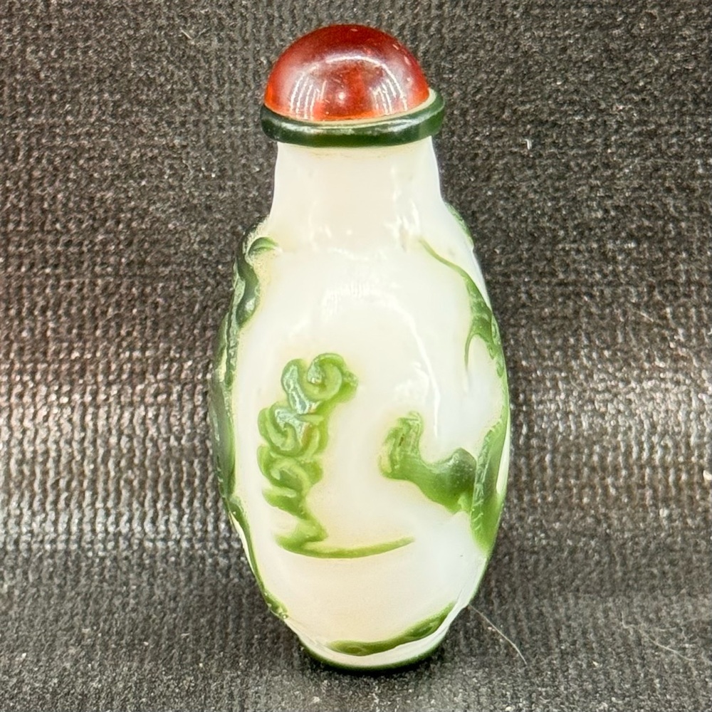 Vintage/Antique Chinese Overlay Glass Snuff Bottle Green Dragon - Picture 3 of 7